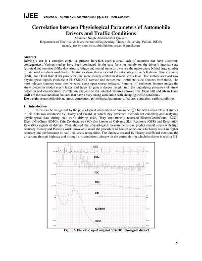 Correlation between Physiological Parameters of Automobile Drivers and Traffic Conditions