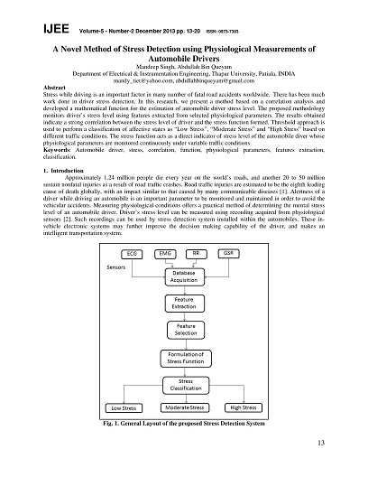 A Novel Method of Stress Detection using Physiological Measurements of Automobile Drivers