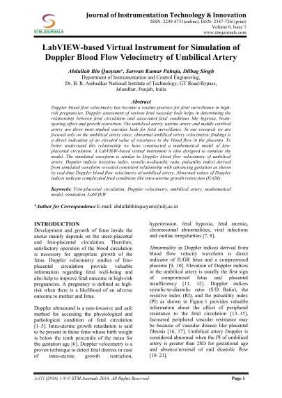 LabVIEW-based Virtual Instrument for Simulation of Doppler Blood Flow Velocimetry of Umbilical Artery